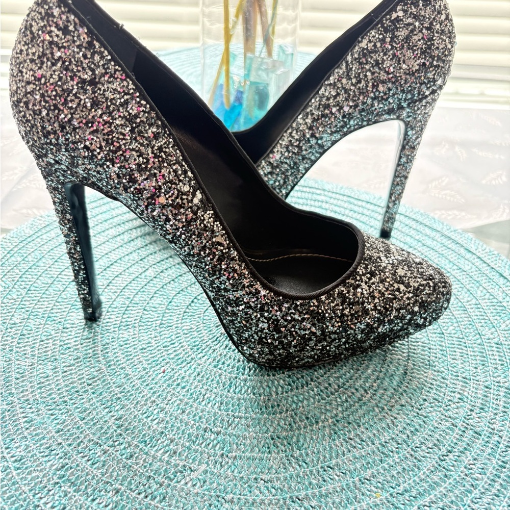 Charles By Charles David Black and Silver Glitter Heels